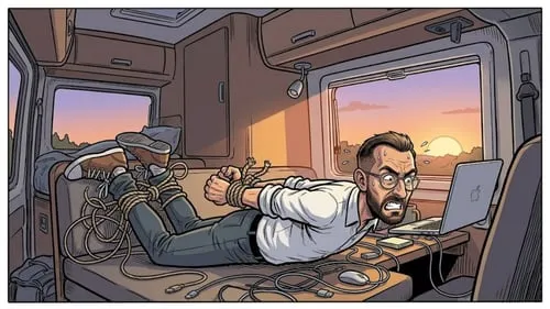 Patrick mit gebundenen Händen im Camper - Comic