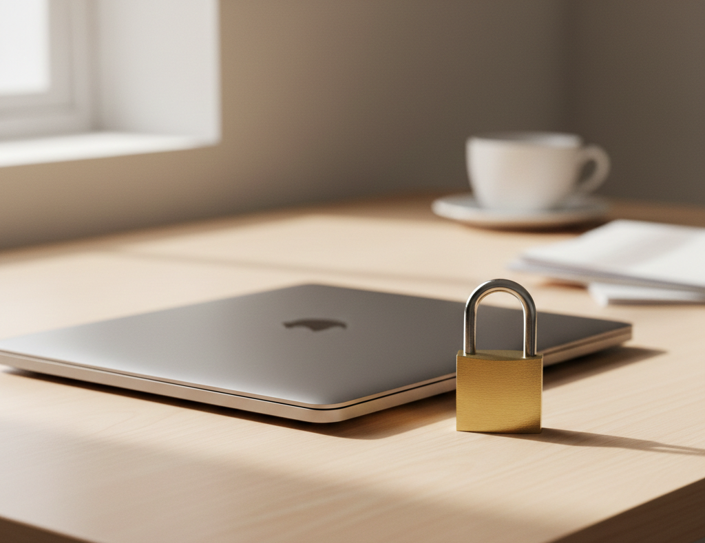 Laptop mit Schloss – digitale Sicherheit